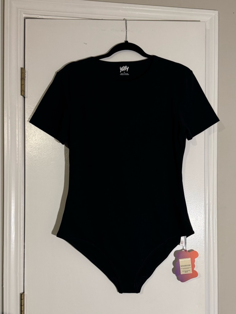 NWT YITTY Black Short Sleeve Crewneck Bodysuit snap closure crotch shapewear